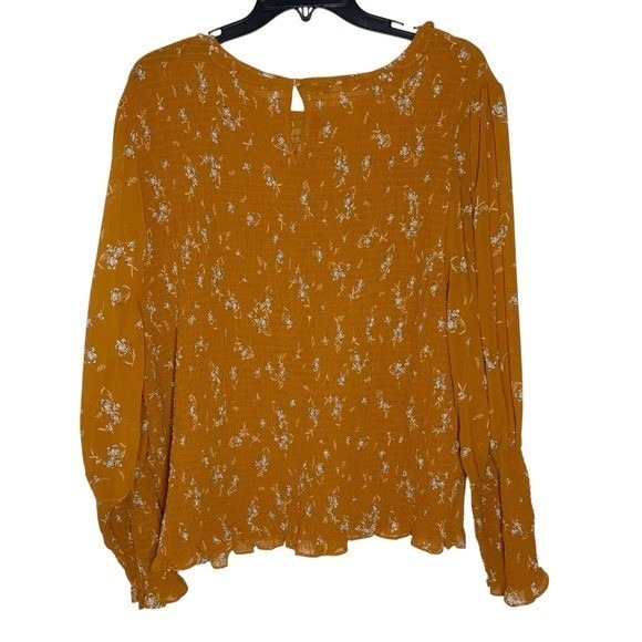Terra Sky Women's Plus Size 3X Mustard Floral Smocked Long Sleeve‎ Blouse Top - Picture 2 of 5